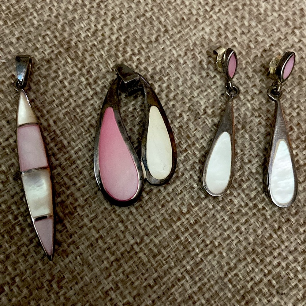 Mother of Pearl Sterling Silver Earrings & Two Pendants